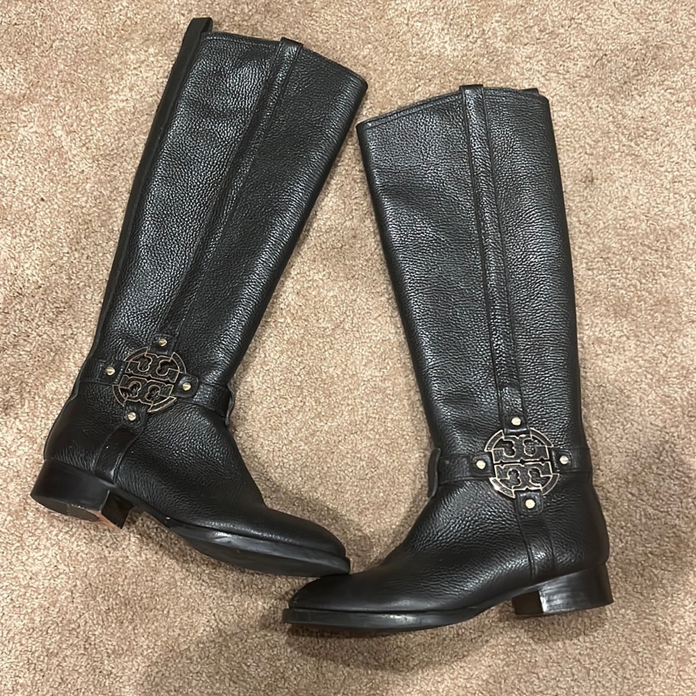 Tory Burch Tall Black Leather Boots.